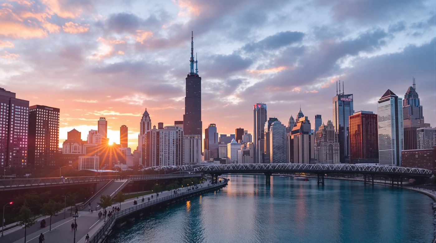 Skyline et rivière de Chicago
