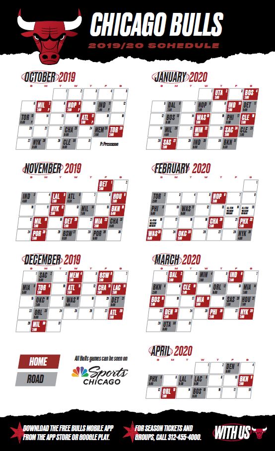 Chicago Bulls Printable Schedule