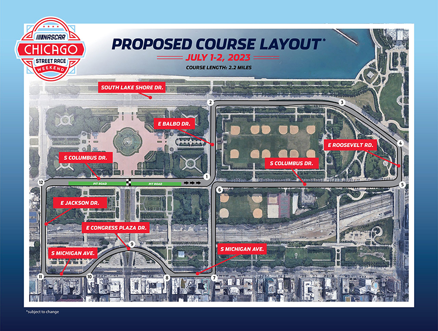 Plan de la course NASCAR prévue à Chicago le 1er et 2 juillet 2023